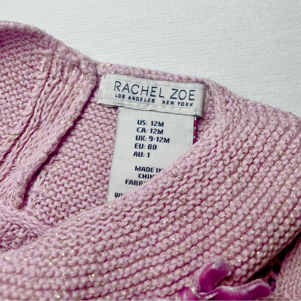 Rachel Zoe Festive Long Sleeve Pink Sparkly Cable Knit Sweater Dress, 12 months - Picture 2 of 10